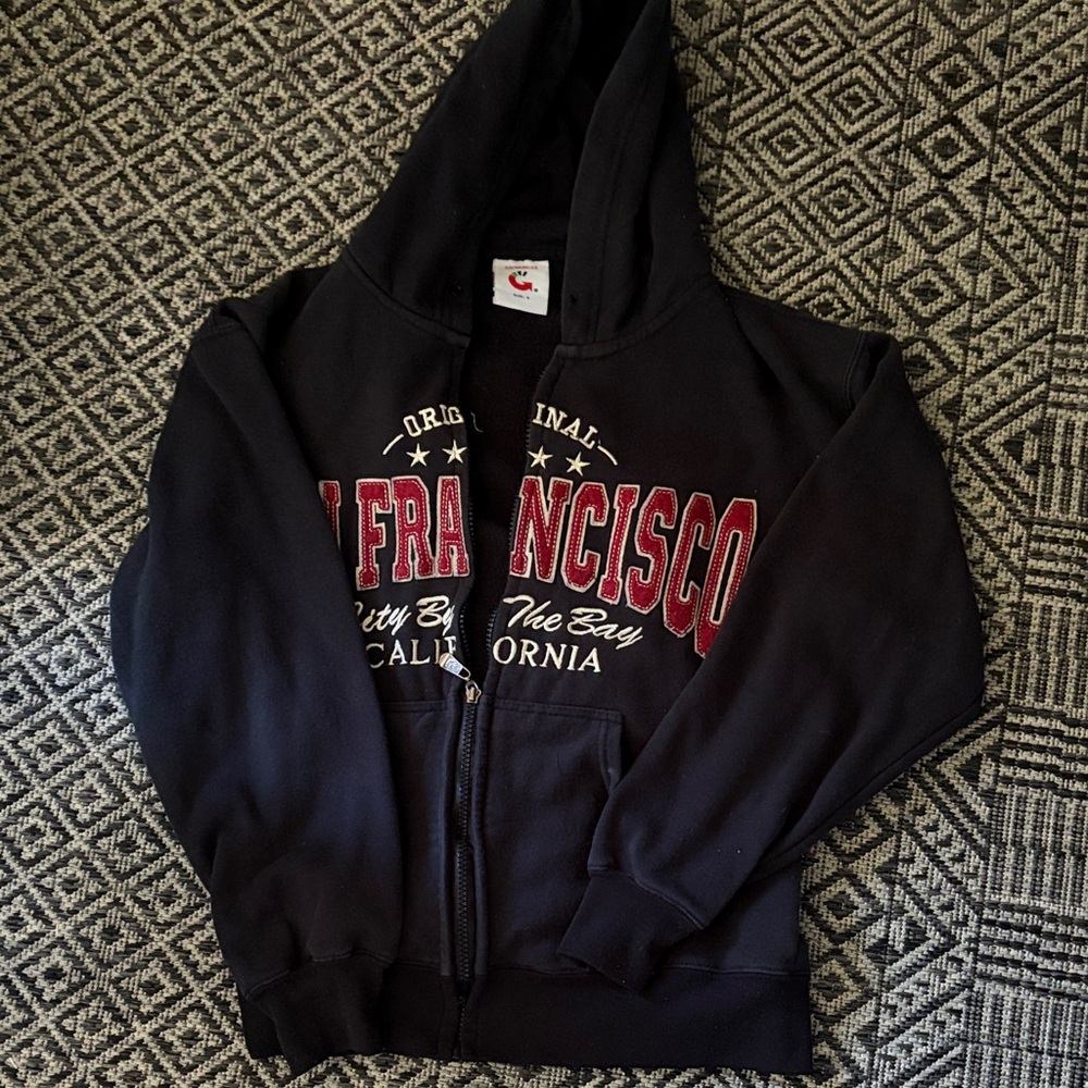 San Francisco Black Zip-Up Hoodie with Red Lettering